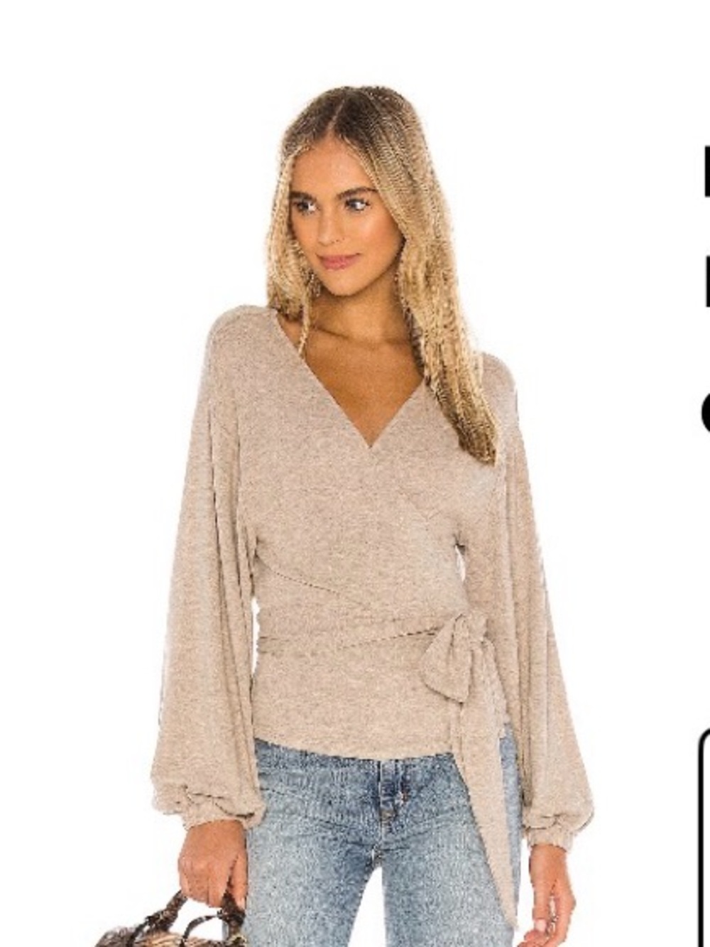 MAJORELLE Booker Wrap Sweater with Tie Waist in Oatmeal